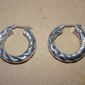 925 Round Hoop Rope Pierced Earrings